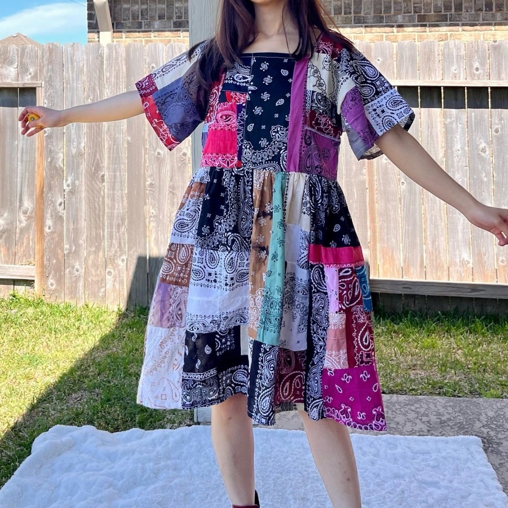 Handmade Rainbow Quilted Bandana Dress – SKU 03186 - Picture 10 of 10